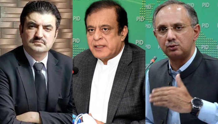 (From left to right) PTI leaders Sher Afzal Marwat, Shibli Faraz and Omar Ayub. — AFP/Reuters/Facebook/Omar Ayub Khan/File