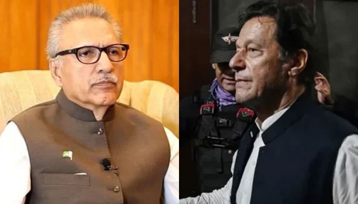 PTI founder Imran Khan (right) and former president Dr Arif Alvi. — AFP/APP/File