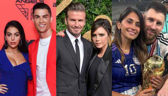 Cristiano Ronaldo, Georgina Rodriguez, David Beckham, Victoria Beckham, Antonela Roccuzzo and Lionel Messi. — AFP/File
