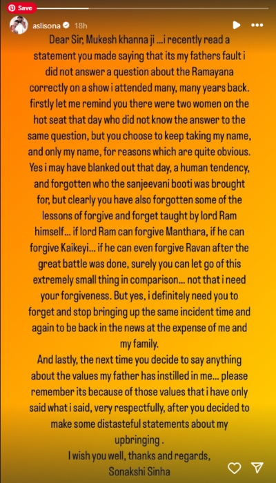 Sonakshi Sinha claps back at Mukesh Khanna for criticising her upbringing