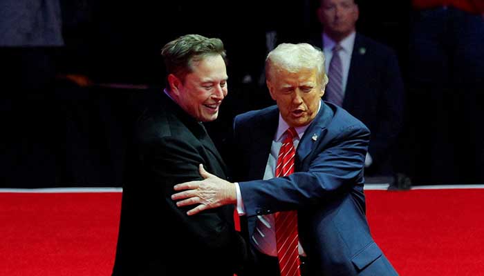 US President-elect Donald Trump greets Tesla CEO and X owner Elon Musk during a rally the day before Trump is scheduled to be inaugurated for a second term, in Washington, US, January 19, 2025. — Reuters