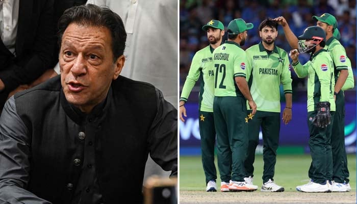 Pakistan Tehreek-e-Insaf (PTI) founder Imran Khan (Left) and Pakistan cricket players. — APP/Reuters/File