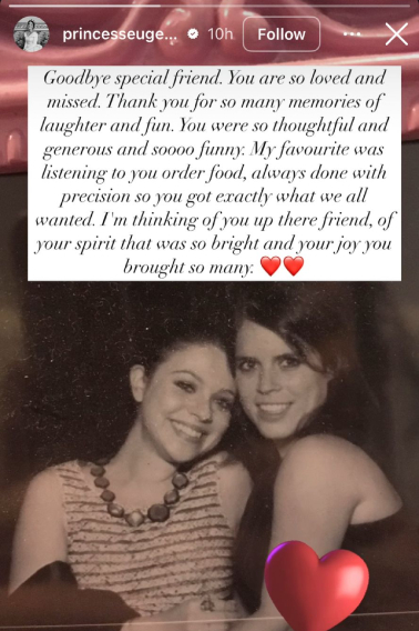 Princess Eugenie shares emotional message for pal Michelle Trachtenberg