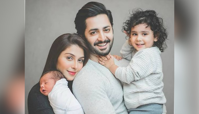 Pakistani actors Ayeza Khan and Danish Taimoor with their children Hoorain and Rayyan. — Instagram@ayezakhan.ak