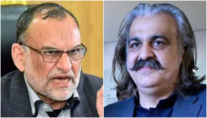 Pakistan Tehreek-e-Insaf PTI leader Azam Swati (left) and KP CM Ali Amin Gandapur. — APP/ Facebook/@AliAminKhanGandapurPti/File