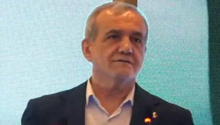 Iranian President Masoud Pezeshkian addresses the Pakistan-Iran Business Forum in Islamabad on August 3, 2025. — Screengrab via Geo News