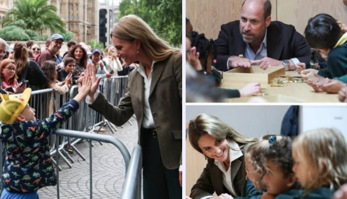 The royal couple greeted children in the rain at the Museums gardens