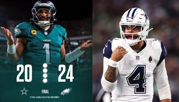 Eagles beat Cowboys 24-20 on banner night