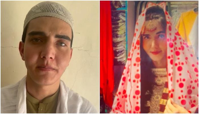 A collage showing TikToker Abdul Mughiz (left) and a picture of him dressed up as a woman. — Reporter