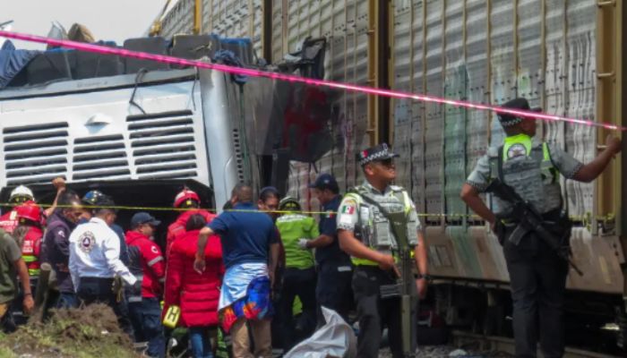 Freight train smashes double decker bus after fatal collision in Mexico : Watch