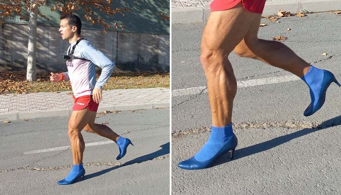 Spanish man smashes Guinness World Record running 100m backward in high heels