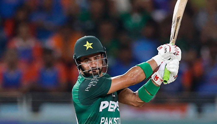 Pakistan Sahibzada Farhan plays a shot during the ACC Mens T20 Asia Cup 2025 Final against India in the Dubai International Cricket Stadium in Dubai on September 28, 2025. - ACC