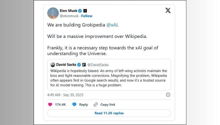 Elon musk to replace ‘Wikipedia’ with ‘Grokipedia’