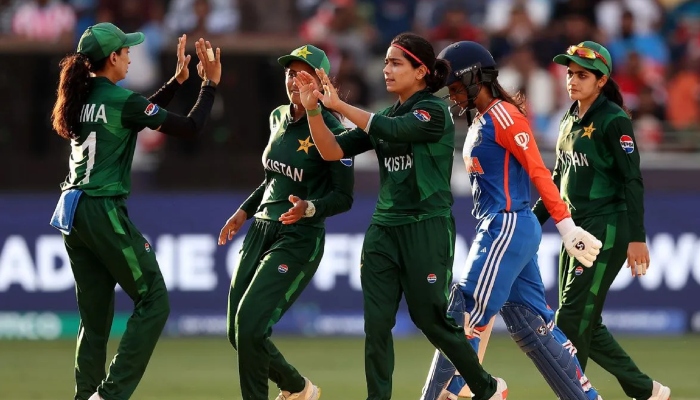 Pakistan players celebrate a wicket during their Womens T20 World Cup 2024 game against India in Dubai, October 6, 2024. — ICC