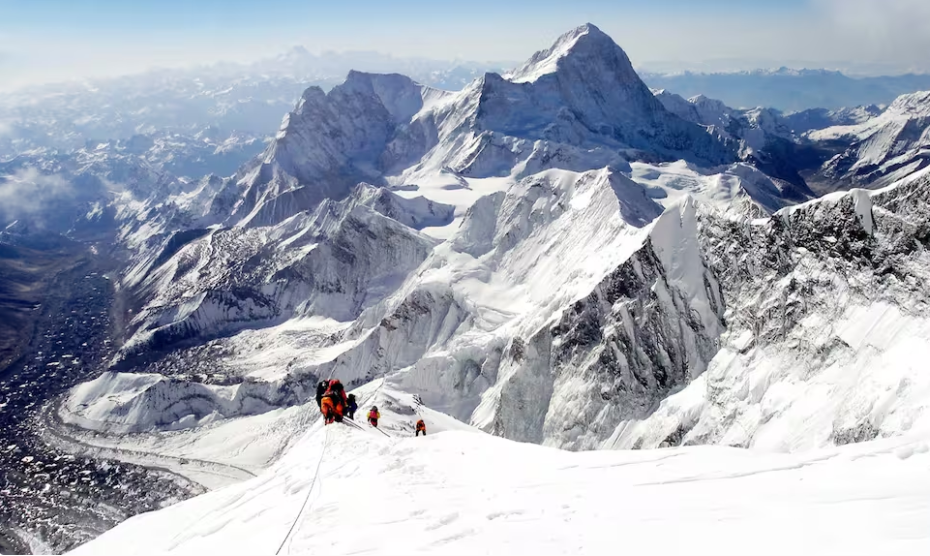 mount Everest is the highest mountain on Earth with its peak measuring 8,848 metres above sea level