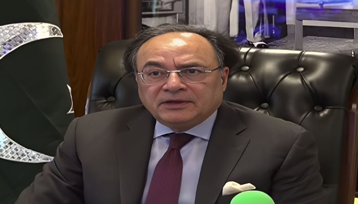 Finance Minister Muhammad Aurangzeb speaking at the maritime conference, November 4, 2025. — Screengrab via Geo News