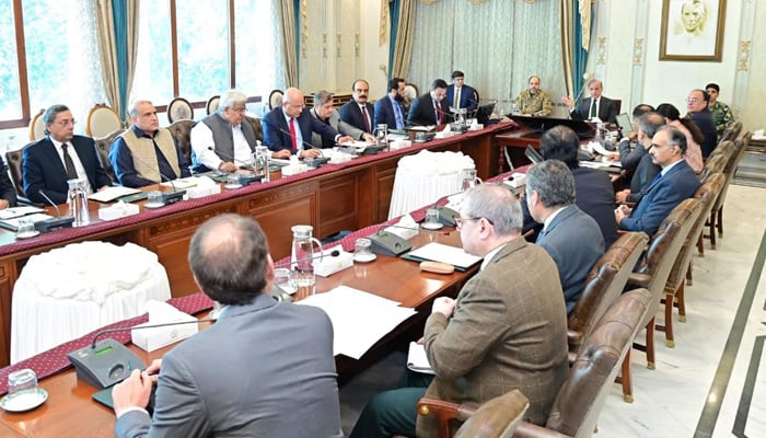 PM Shehbaz Sharif chairs a review meeting regarding cashless economy in Islamabad on November 10, 2025. — PID