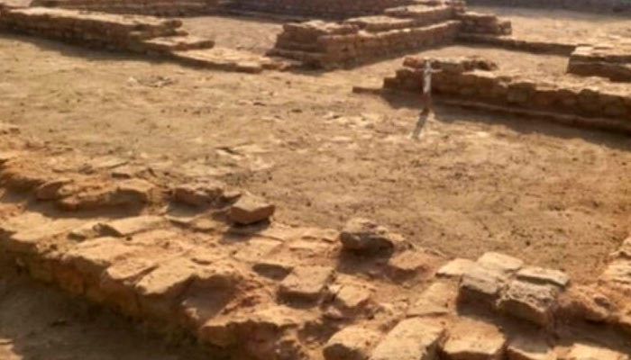 This photo shows remains of 16th-century caravanserai unearthed during latest excavation in Harappa. — Reporter