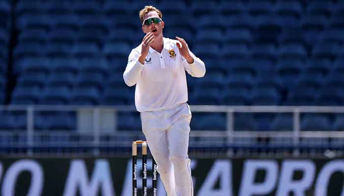 South Africa´s Simon Harmer reacts during the third day of the first Test cricket match between India and South Africa at the Eden Gardens in Kolkata on November 16, 2025. — Reuters