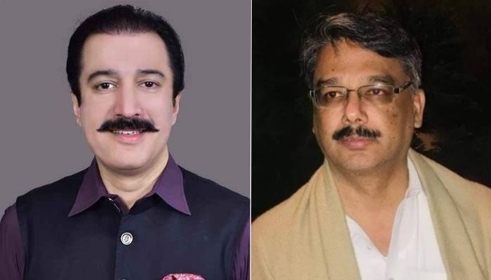 AJK Prime Minister-elect Raja Faisal Rathore (left) and Ex-AJK PM Chaudhry Anwarul Haq. — APP