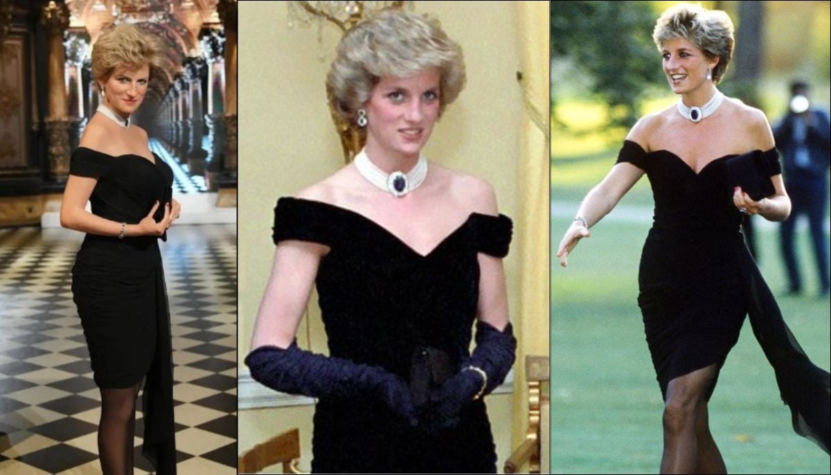 Princess Diana dazzling in iconic black revenge dress among other Royal family wax statues including Prince Charles III and Queen Elizabeth II at Paris museum