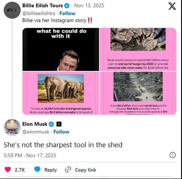 ایلون مسک ، بلی ایلیش رفٹ: اندر ڈیٹس