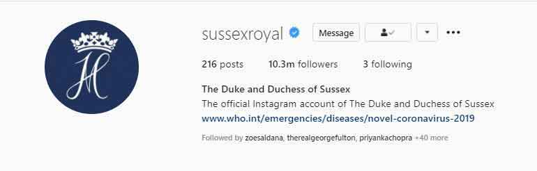 A 2021 screenshot of Meghan and Harrys official Instagram account