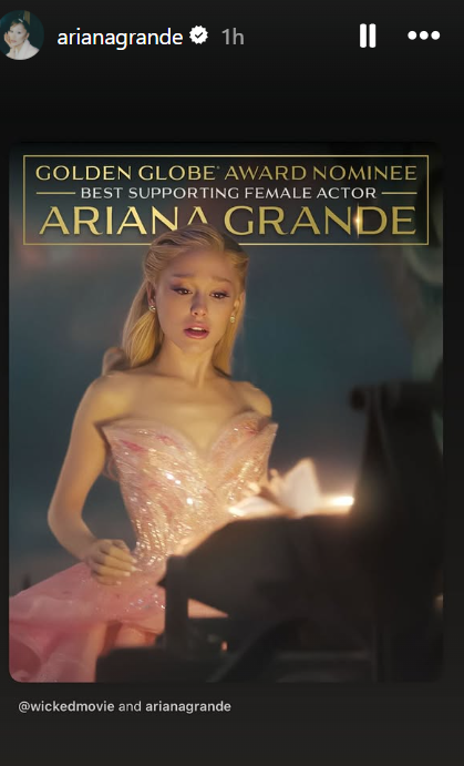 Ariana Grande breaks silence over monumental Golden Globes nod
