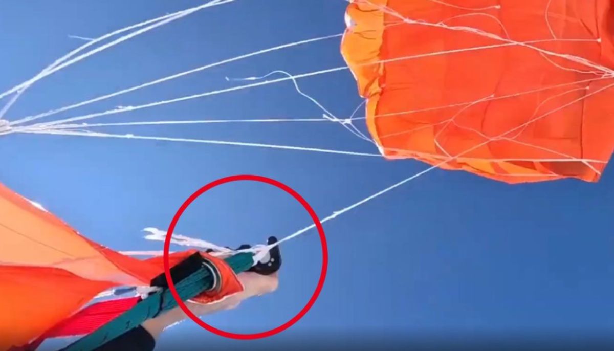 ‘The skydiver’s prompt action saved his life as he cut the ropes of tangled parachute, deployed his main parachute and landed safely,’ reports authorities