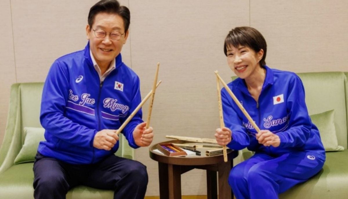 The Japanese PM Sanae Takaichi sprang the jam on Lee, recalling his offhand remark from their first encounter in Gyeongju about wanting to play drums since youth