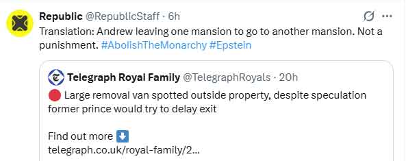 Andrew leaving one mansion to go to another mansion