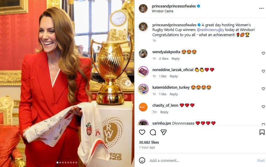 Kate Middleton celebrates England womens rugby stars after World Cup win