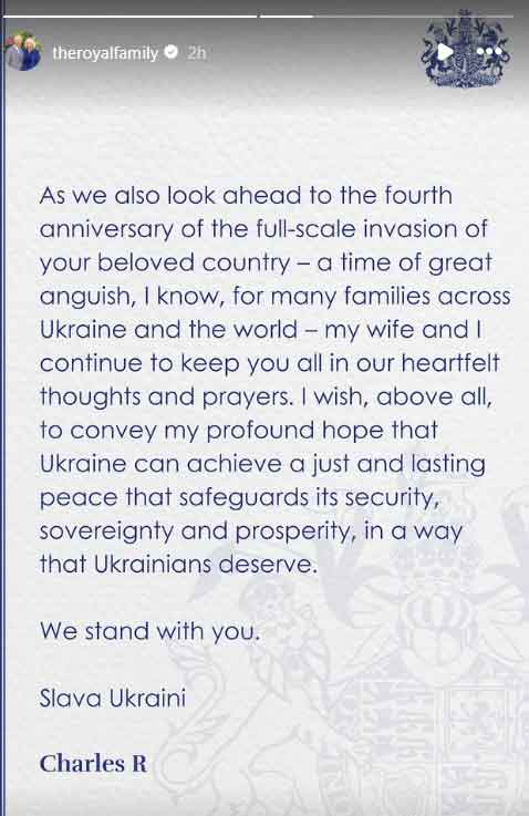 King Charles says he and Queen Camilla stand with people of Ukraine