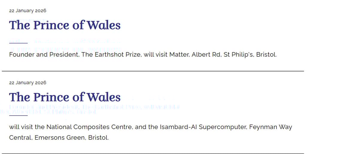 Buckingham Palace confirms Prince William will be in Bristol during Harrys UK trip