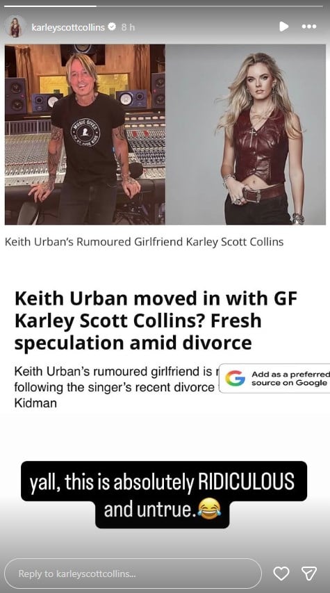 Karley Scott Collins breaks silence on Keith Urban dating rumours