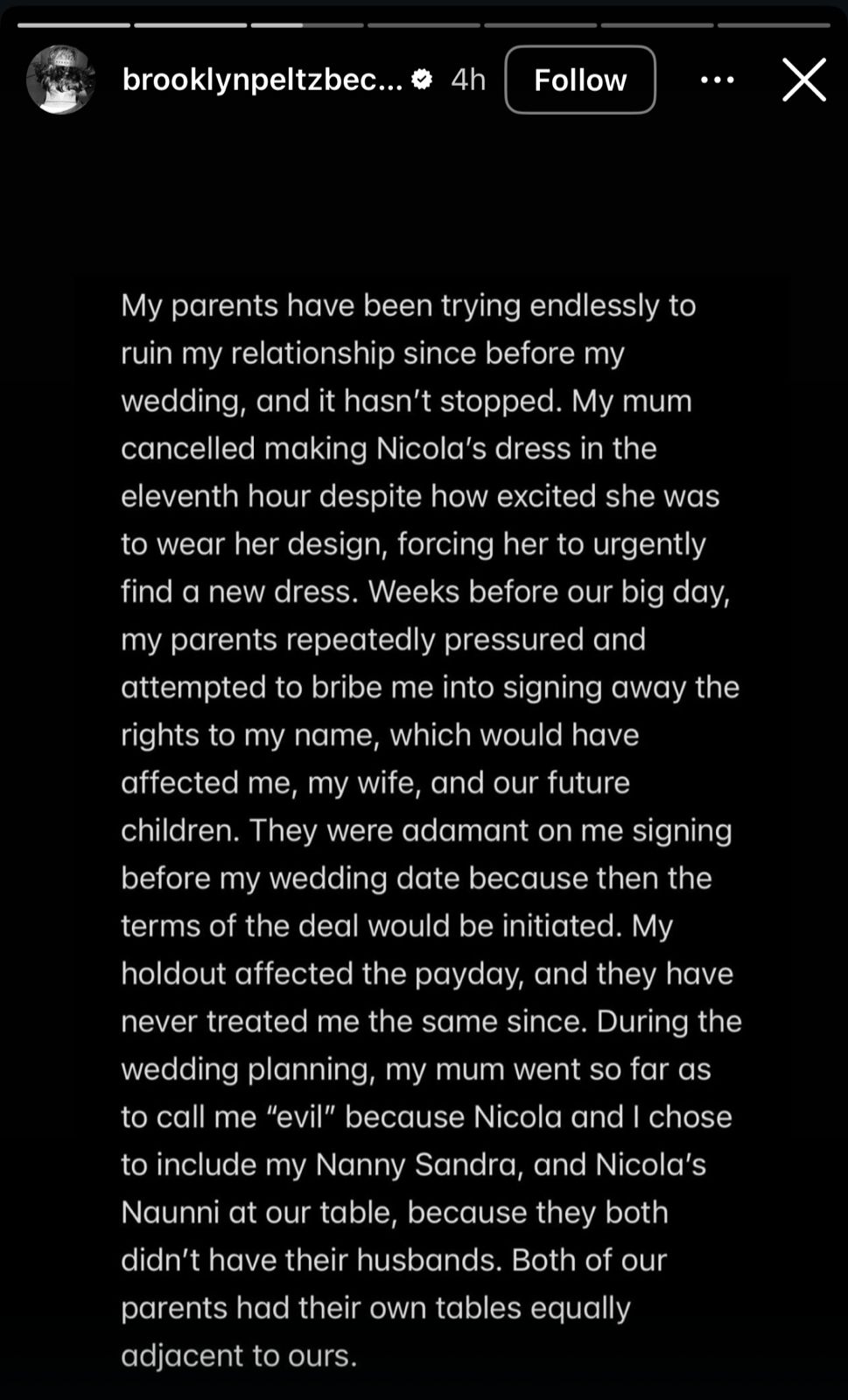 Brooklyn Beckham goes public with his side of the story amid feud with family