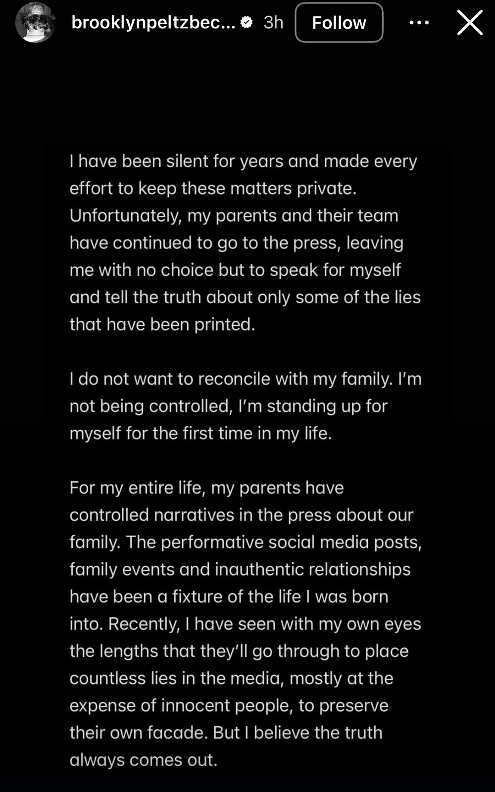 Brooklyn Beckham goes public with his side of the story amid feud with family