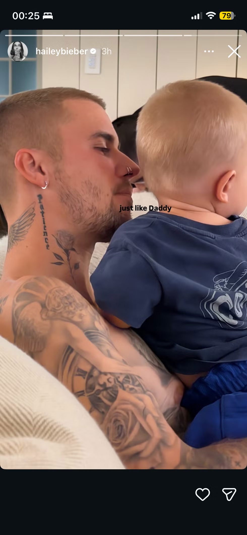 Hailey Bieber shares sweet snap of husband and baby