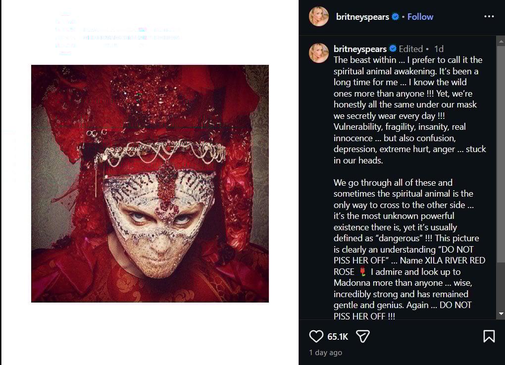 Britney Spears raves about Madonna in new social media post