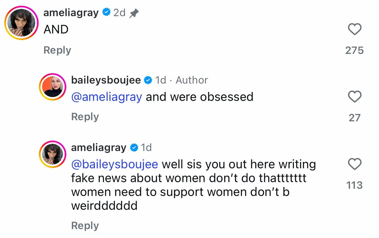 Amelia Gray pushes back at claims she lied about plastic surgery