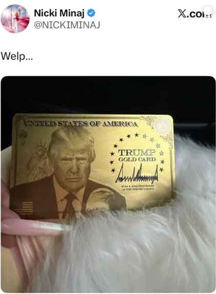 Nicki Minajs US citizenship questioned as she flaunts Trump Gold Card visa