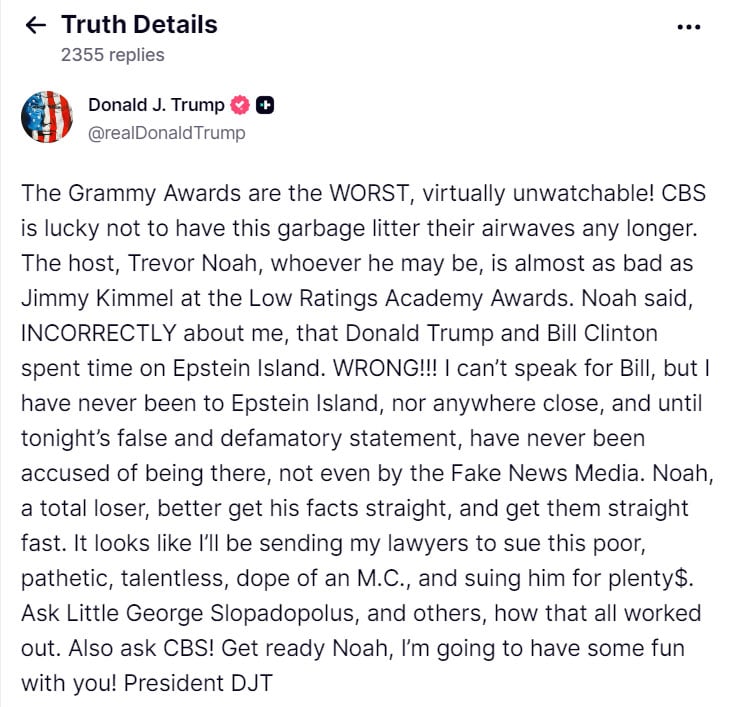 Trevor Noah in trouble after 2026 Grammy Awards Epstein remark?