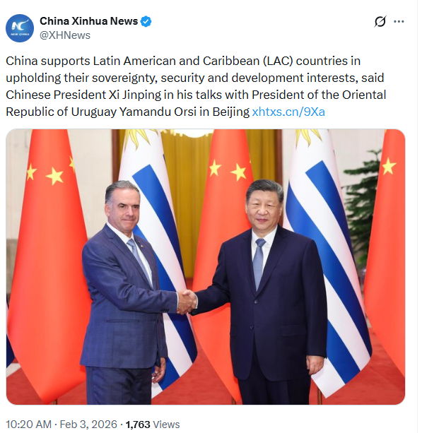 China’s Xi promotes ‘equal, multipolar world’ in talks with Uruguay’s president