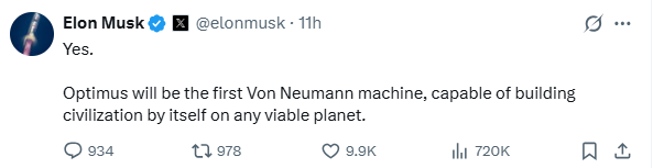 Elon Musk: Tesla’s Optimus humanoid robot to become world’s first ‘Von Neumann machine’