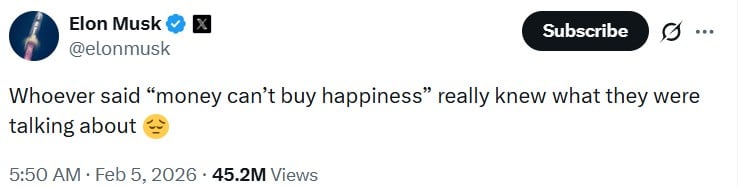 Musk’s midnight reflection: ‘Money can’t buy happiness’