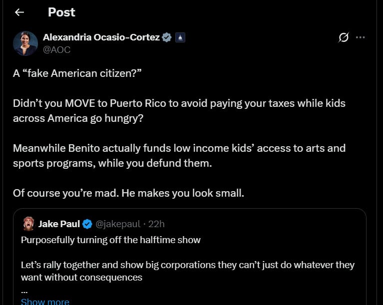 AOC blasts Jake Paul over Bad Bunny slight: He makes you look small