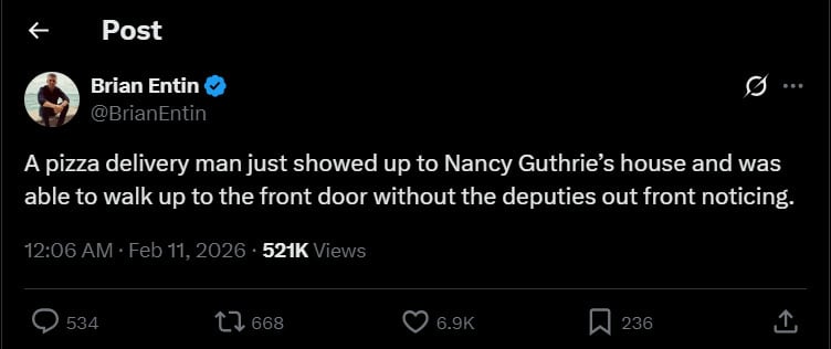 Strange incident happened at Nancy Guthries home on abductions 10th day