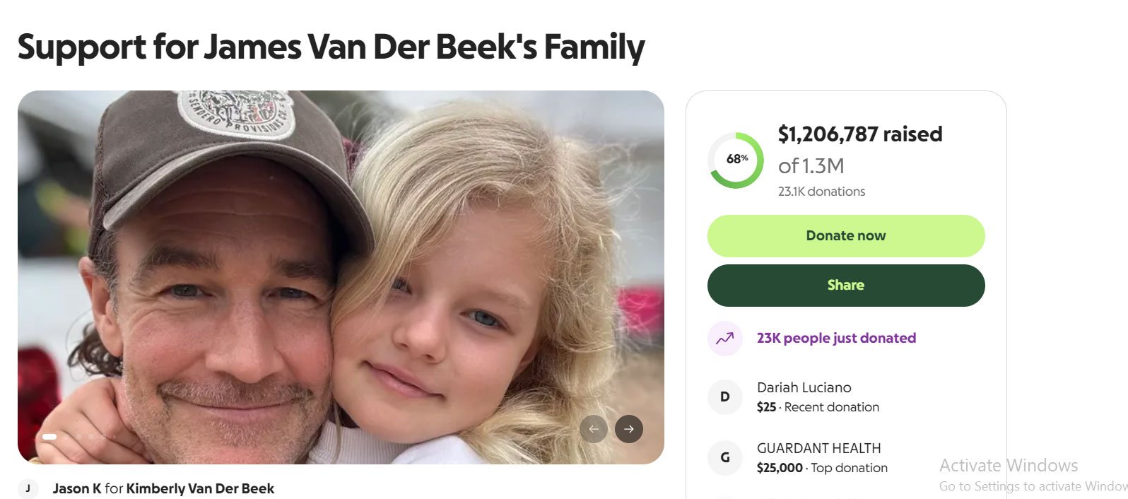 James Van Der Beeks family received strong financial help from actors fans