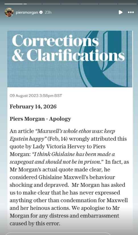 Ghislaine Maxwell shouldnt be in jail: Piers Morgan gets apology over Andrews ex-girlfriends remarks