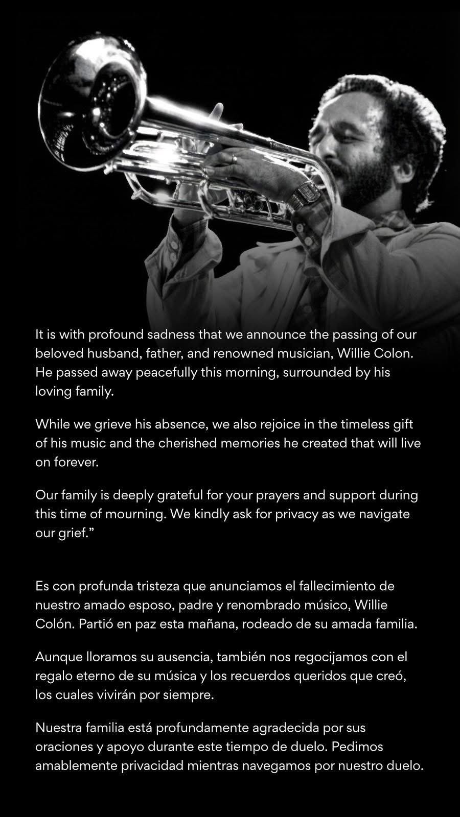 Willie Colón, salsa legend, dies at 75